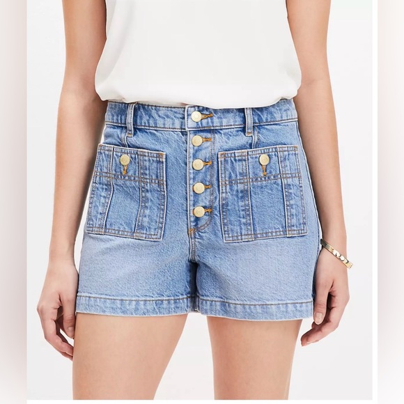 LOFT Pants - LOFT Patch Pocket High Rise Denim Shorts Size 6